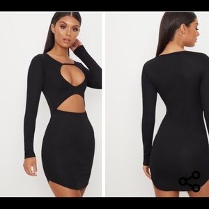 Black Double Cut Out Long Sleeve Bodycon Dress